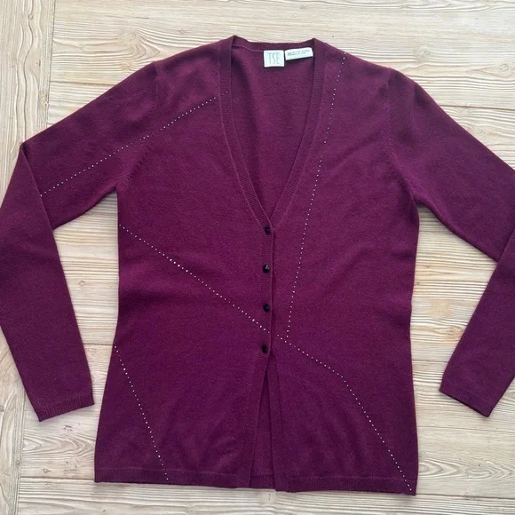 TSE Burgundy Cashmere Cardigan with Stud Detailing – Size Small - Picture 1 of 8